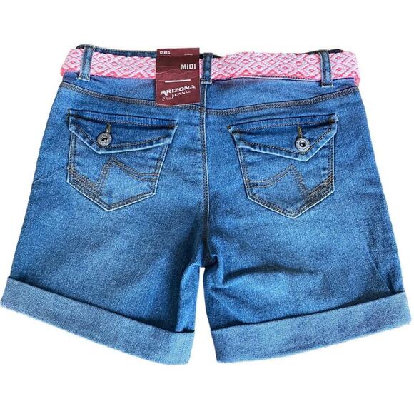 Shorts Girls Arizona Jean Company Midi Cuffed Denim pockets pink belt 12 NWT
C - Picture 3 of 9